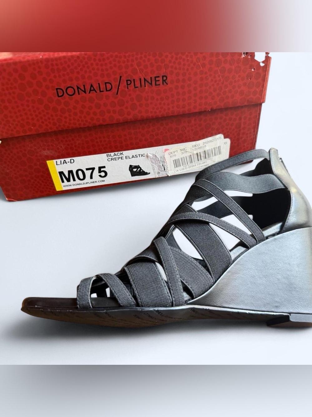 Donald J. Pliner Black Elastic Strappy Wedge Sandals